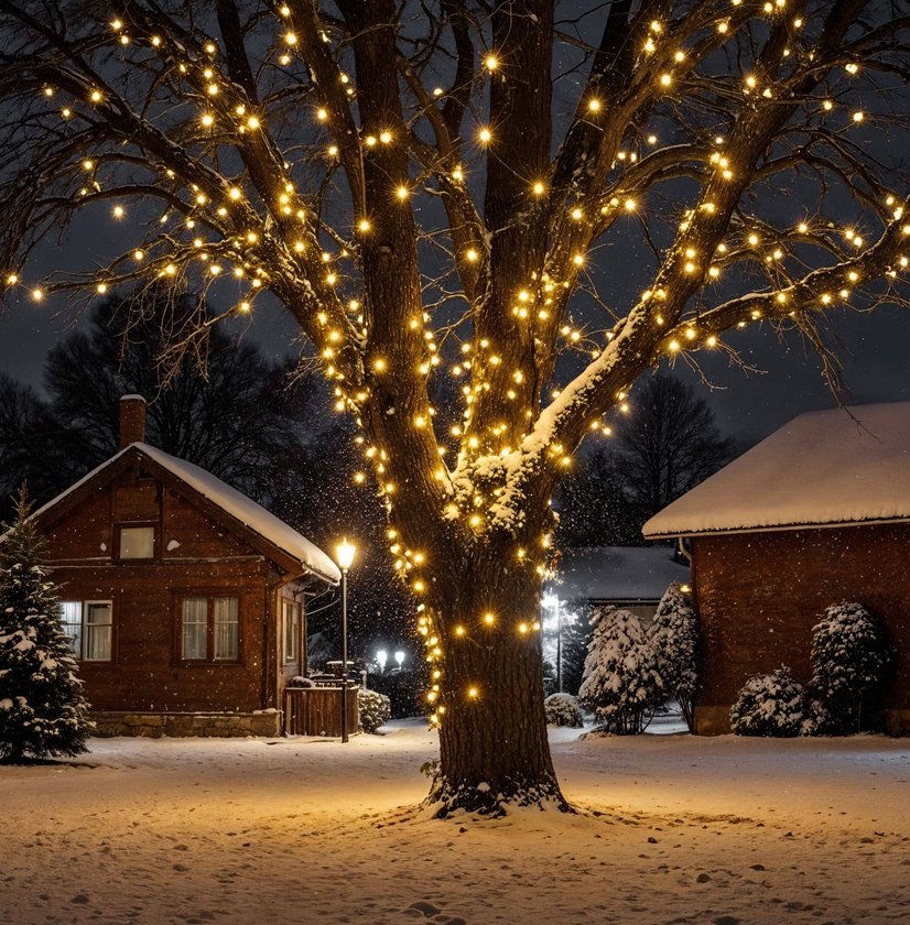 Tree and roofline holiday lighting